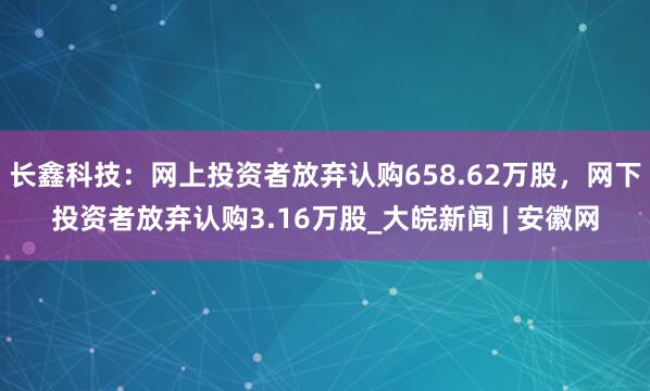 长鑫科技：网上投资者放弃认购658.62万股，网下投资者放弃认购3.16万股_大皖新闻 | 安徽网