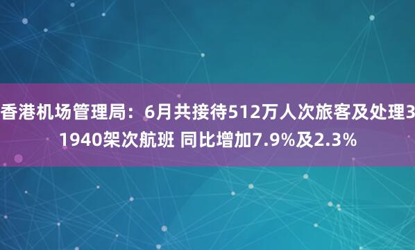 香港机场管理局：6月共接待512万人次旅客及处理31940架次航班 同比增加7.9%及2.3%