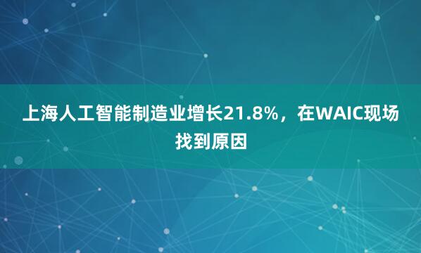 上海人工智能制造业增长21.8%，在WAIC现场找到原因