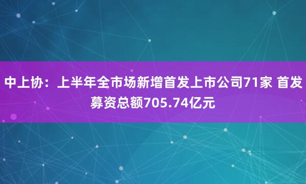中上协：上半年全市场新增首发上市公司71家 首发募资总额705.74亿元