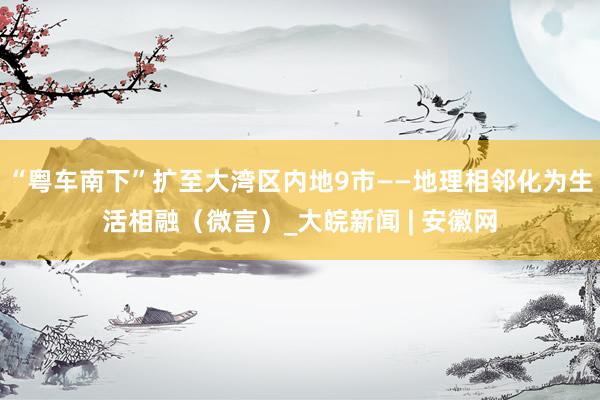 “粤车南下”扩至大湾区内地9市——地理相邻化为生活相融（微言）_大皖新闻 | 安徽网