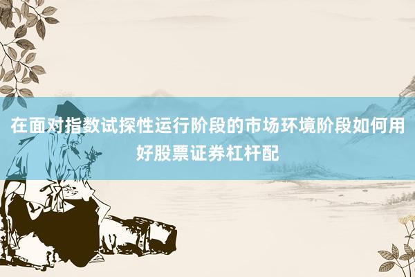 在面对指数试探性运行阶段的市场环境阶段如何用好股票证券杠杆配