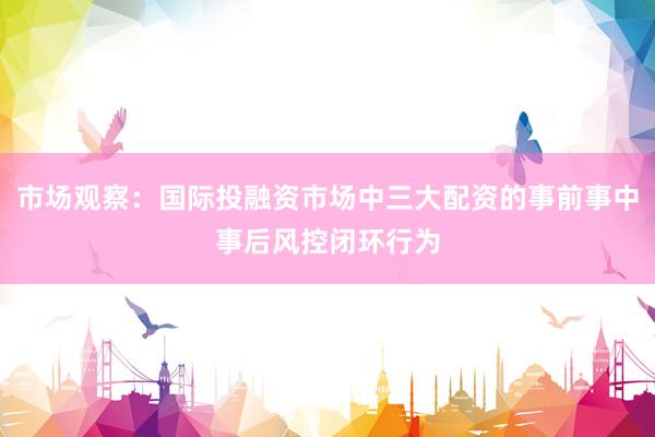 市场观察：国际投融资市场中三大配资的事前事中事后风控闭环行为