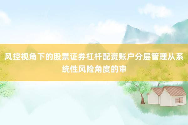 风控视角下的股票证券杠杆配资账户分层管理从系统性风险角度的审