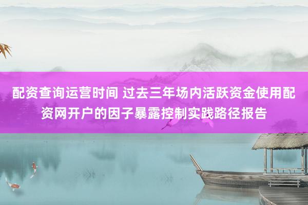 配资查询运营时间 过去三年场内活跃资金使用配资网开户的因子暴露控制实践路径报告